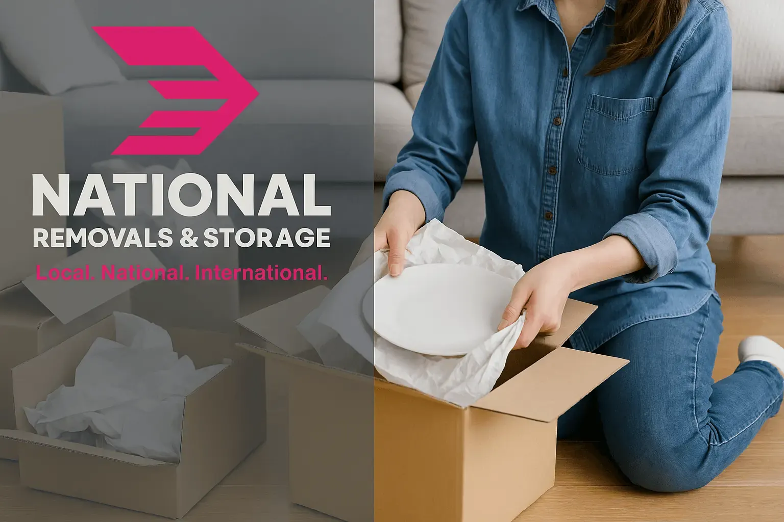Protective paper being used to pack crockery in a moving box